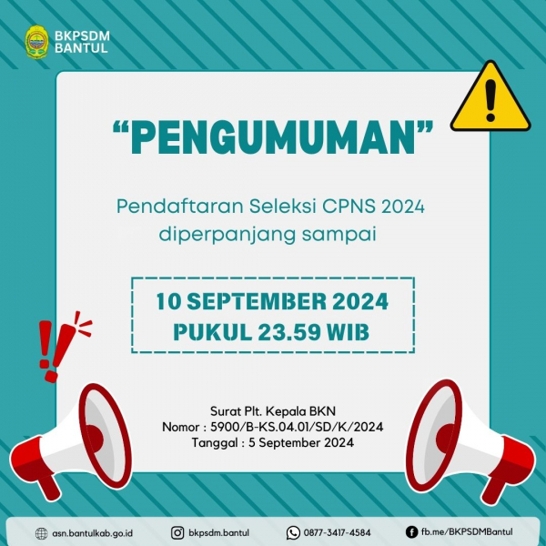 Penyesuaian Jadwal Seleksi Pengadaan Calon Pegawai Negeri Sipil Pemerintah Kabupaten Bantul Tahun Anggaran 2024